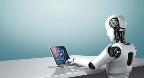 Customer relationship management system on modish computer for CRM business Stock Illustration