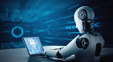 Customer relationship management system on modish computer for CRM business Stock Illustration