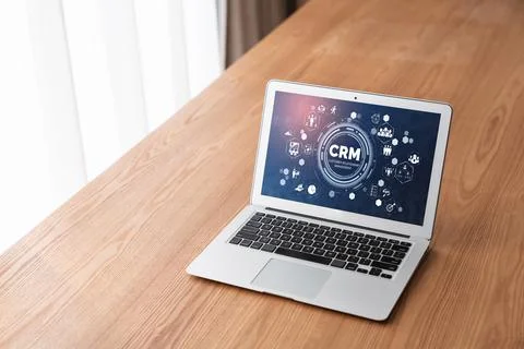 Customer relationship management system on modish computer for CRM business Stock Photos