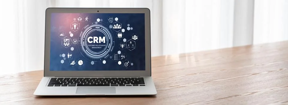 Customer relationship management system on modish computer for CRM business Stock Photos