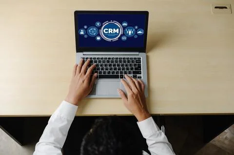 Customer relationship management system on modish computer for CRM business Stock Photos