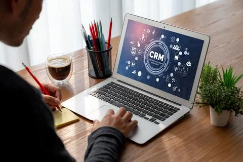 Customer relationship management system on modish computer for CRM business Stock Photos