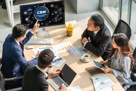 Customer relationship management system on modish computer for CRM business Stock Photos