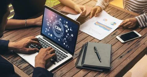 Customer relationship management system on modish computer for CRM business Stock Photos