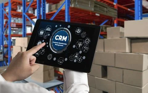 Customer relationship management system on modish computer for CRM business Stock Photos