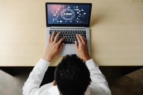 Customer relationship management system on modish computer for CRM business Stock Photos