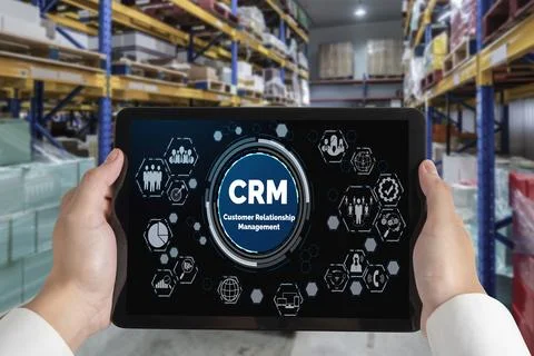 Customer relationship management system on modish computer for CRM business Stock Photos