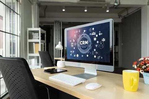 Customer relationship management system on modish computer for CRM business Stock Photos
