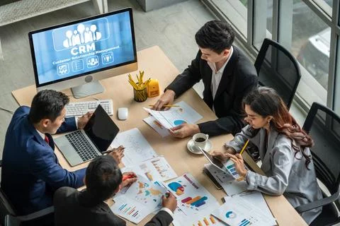 Customer relationship management system on modish computer for CRM business Stock Photos