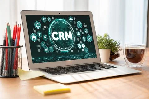 Customer relationship management system on modish computer for CRM business Stock Photos