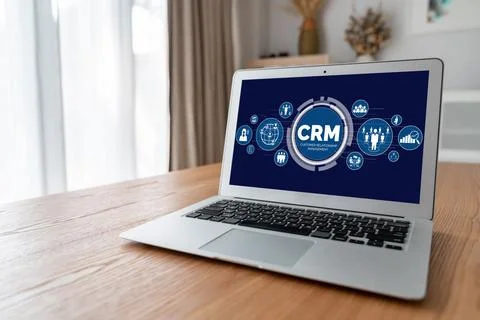 Customer relationship management system on modish computer for CRM business Stock Photos