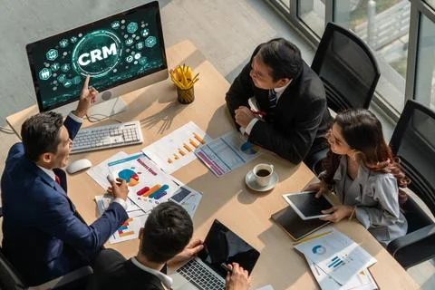 Customer relationship management system on modish computer for CRM business Stock Photos