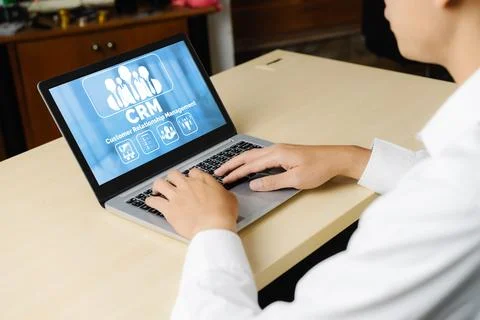 Customer relationship management system on modish computer for CRM business Stock Photos