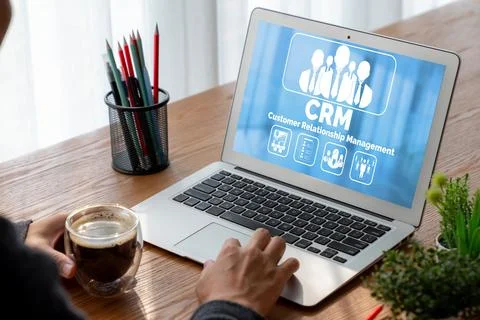 Customer relationship management system on modish computer for CRM business Stock Photos