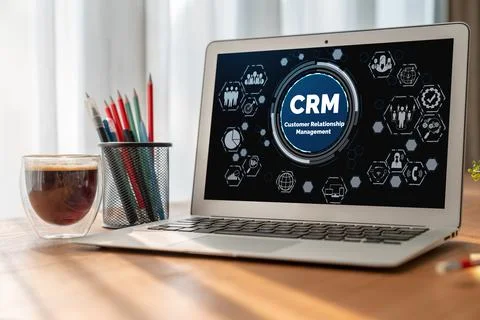 Customer relationship management system on modish computer for CRM business Stock Photos
