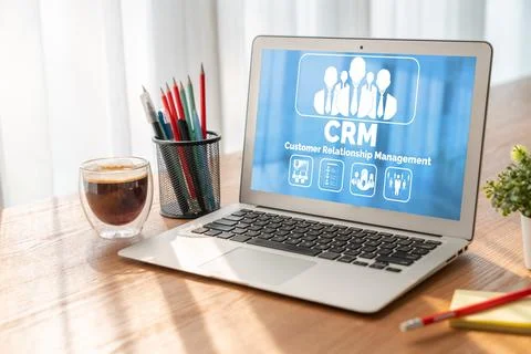 Customer relationship management system on modish computer for CRM business Stock Photos