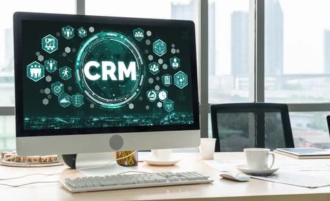 Customer relationship management system on modish computer for CRM business Stock Photos