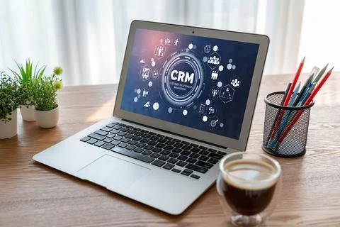 Customer relationship management system on modish computer for CRM business Stock Photos