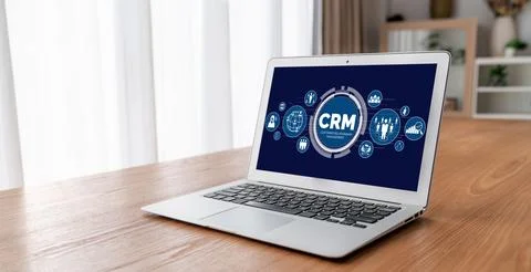 Customer relationship management system on modish computer for CRM business Stock Photos