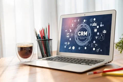 Customer relationship management system on modish computer for CRM business Stock Photos