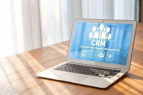 Customer relationship management system on modish computer for CRM business Stock Photos