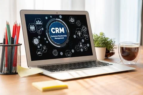 Customer relationship management system on modish computer for CRM business Stock Photos
