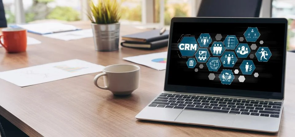 Customer relationship management system on modish computer for CRM business Stock Photos