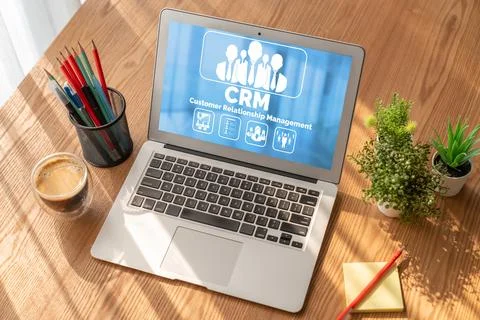 Customer relationship management system on modish computer for CRM business Stock Photos