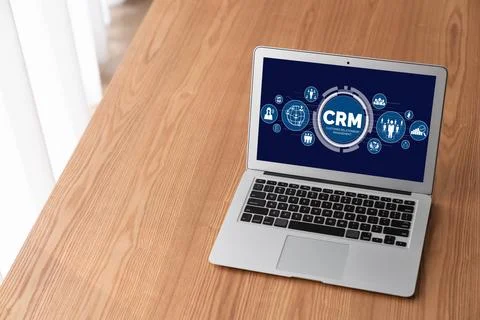 Customer relationship management system on modish computer for CRM business Stock Photos