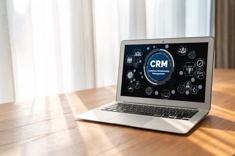 Customer relationship management system on modish computer for CRM business Stock Photos