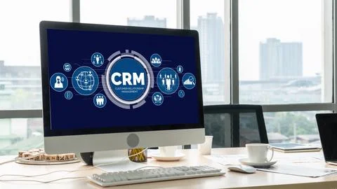 Customer relationship management system on modish computer for CRM business Stock Photos