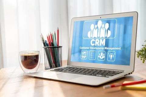 Customer relationship management system on modish computer for CRM business Stock Photos