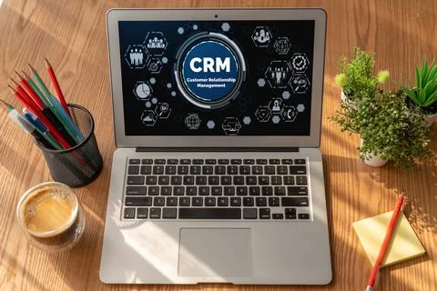 Customer relationship management system on modish computer for CRM business Stock Photos