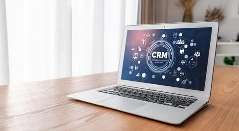 Customer relationship management system on modish computer for CRM business Stock Photos