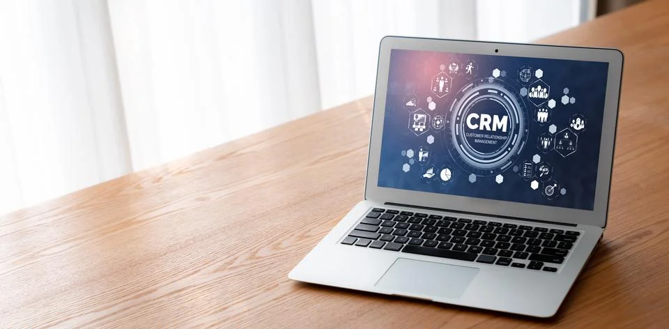 Customer relationship management system on modish computer for CRM business Stock Photos