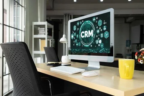 Customer relationship management system on modish computer for CRM business Stock Photos