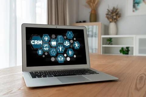 Customer relationship management system on modish computer for CRM business Stock Photos
