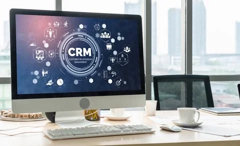 Customer relationship management system on modish computer for CRM business Stock Photos