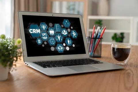 Customer relationship management system on modish computer for CRM business Stock Photos