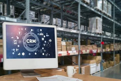 Customer relationship management system on modish computer for CRM business Stock Photos