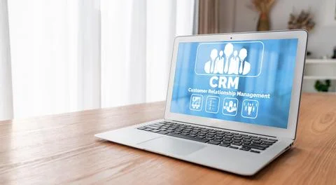 Customer relationship management system on modish computer for CRM business Stock Photos