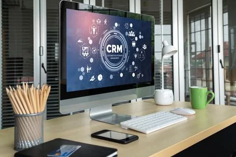 Customer relationship management system on modish computer for CRM business Stock Photos