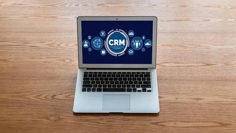 Customer relationship management system on modish computer for CRM business Stock Photos