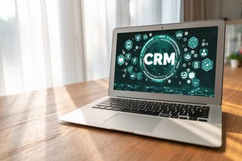 Customer relationship management system on modish computer for CRM business Stock Photos