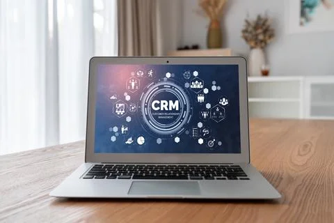 Customer relationship management system on modish computer for CRM business Stock Photos
