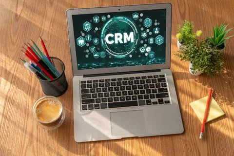 Customer relationship management system on modish computer for CRM business Stock Photos