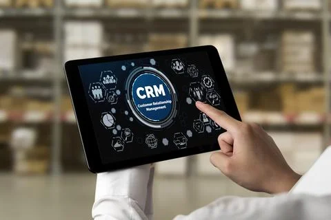 Customer relationship management system on modish computer for CRM business Stock Photos