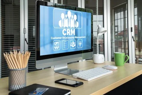 Customer relationship management system on modish computer for CRM business Stock Photos
