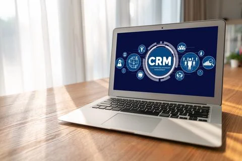 Customer relationship management system on modish computer for CRM business Stock Photos