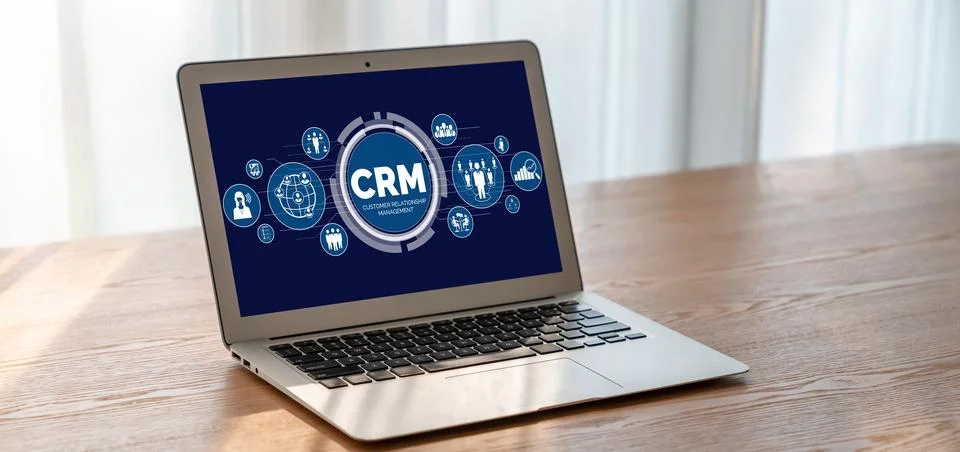 Customer relationship management system on modish computer for CRM business Stock Photos